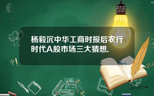 杨毅沉中华工商时报后农行时代A股市场三大猜想.