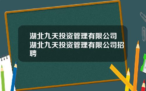 湖北九天投资管理有限公司湖北九天投资管理有限公司招聘