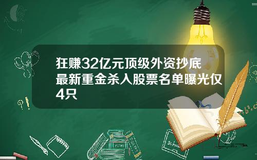 狂赚32亿元顶级外资抄底最新重金杀入股票名单曝光仅4只