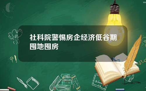 社科院警惕房企经济低谷期囤地囤房