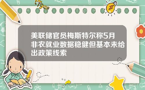 美联储官员梅斯特尔称5月非农就业数据稳健但基本未给出政策线索