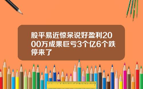 股平易近惊呆说好盈利2000万成果巨亏3个亿6个跌停来了