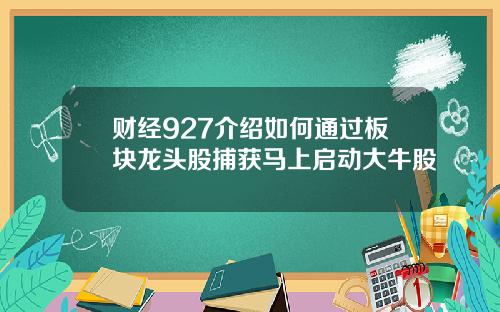 财经927介绍如何通过板块龙头股捕获马上启动大牛股