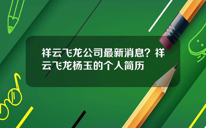 祥云飞龙公司最新消息？祥云飞龙杨玉的个人简历