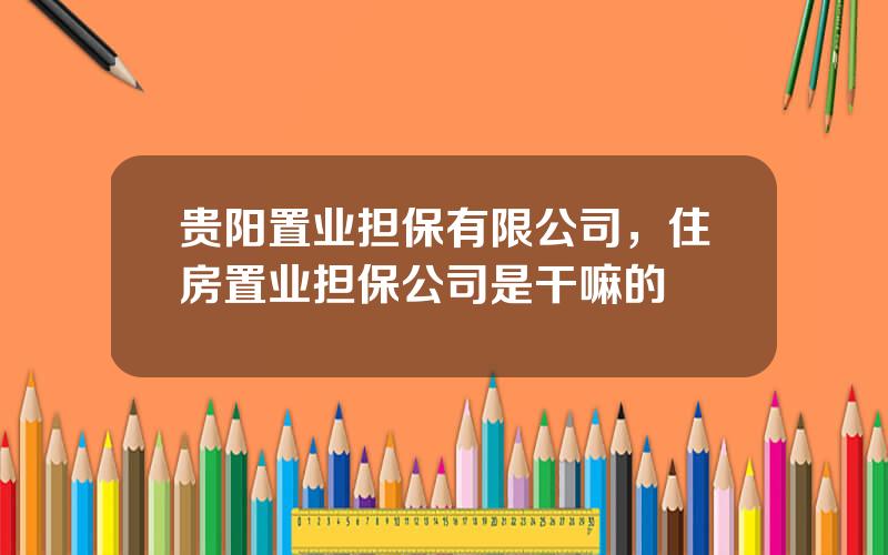 贵阳置业担保有限公司，住房置业担保公司是干嘛的