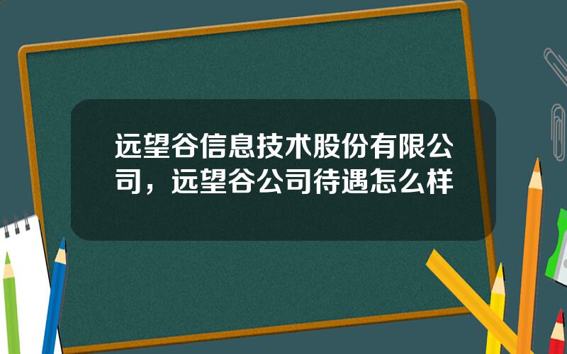 远望谷信息技术股份有限公司，远望谷公司待遇怎么样